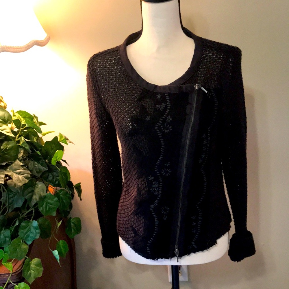 Free people, brown, front zipper, waist length sweater. Size medium.